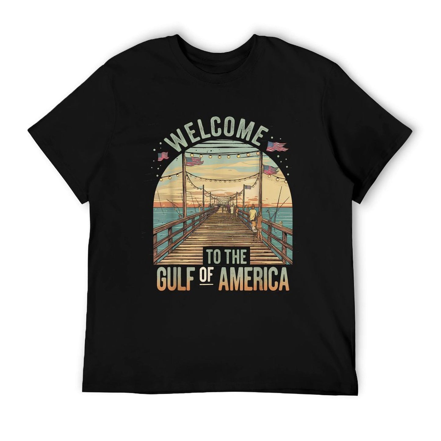 Gulf Of USA America Gift Men Women Flag Beach Oversized Silhouette T-Shirt