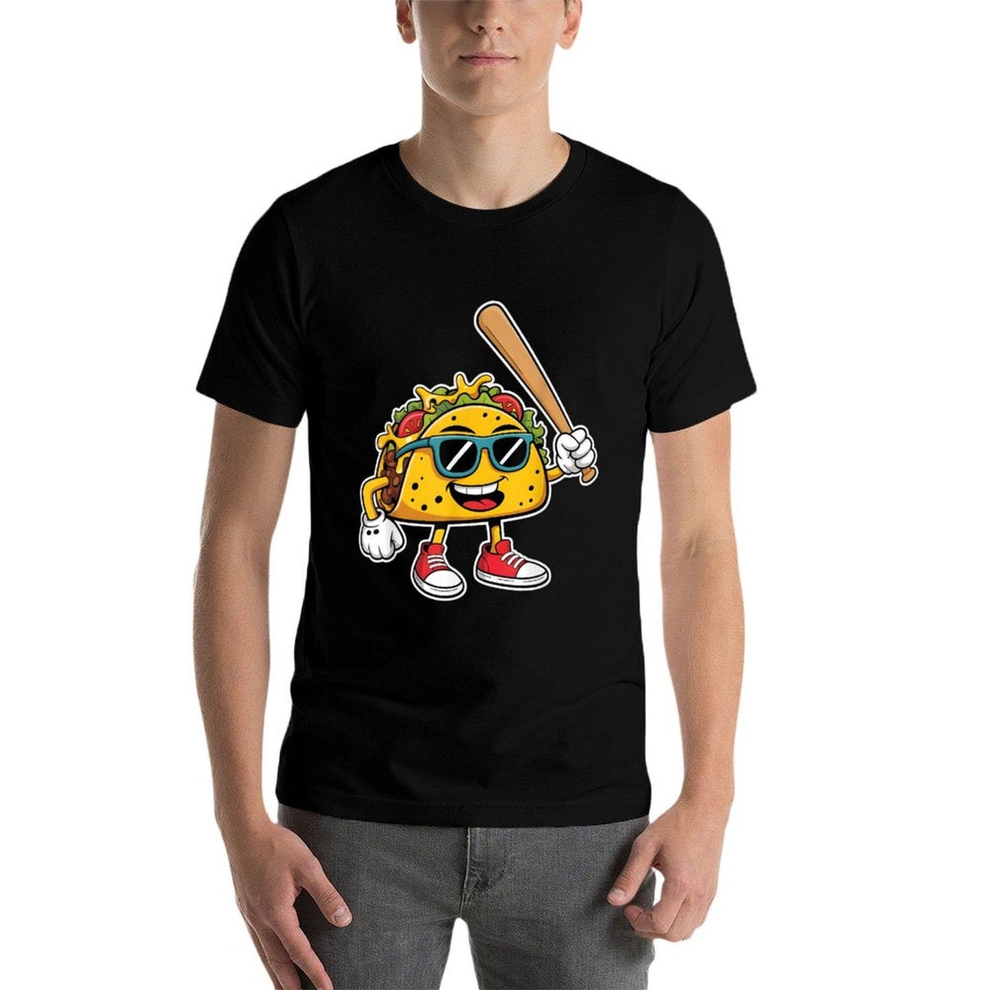Funny Taco Playing Baseball Mexican Cinco De Mayo Kids Ribbed Collar T-Shirt