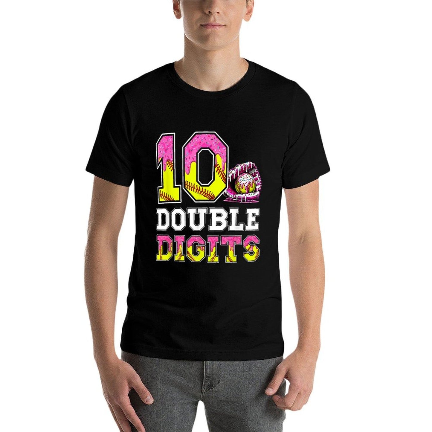 10 Double Digits 10th Birthday Girl Softball 10 Year Old Polyester Blend T-Shirt