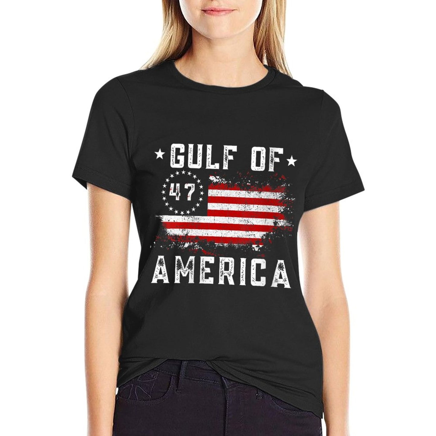 Womens Gulf Of USA America Funny USA Flag for Men Women V-Neck Eco-friendly Material T-Shirt