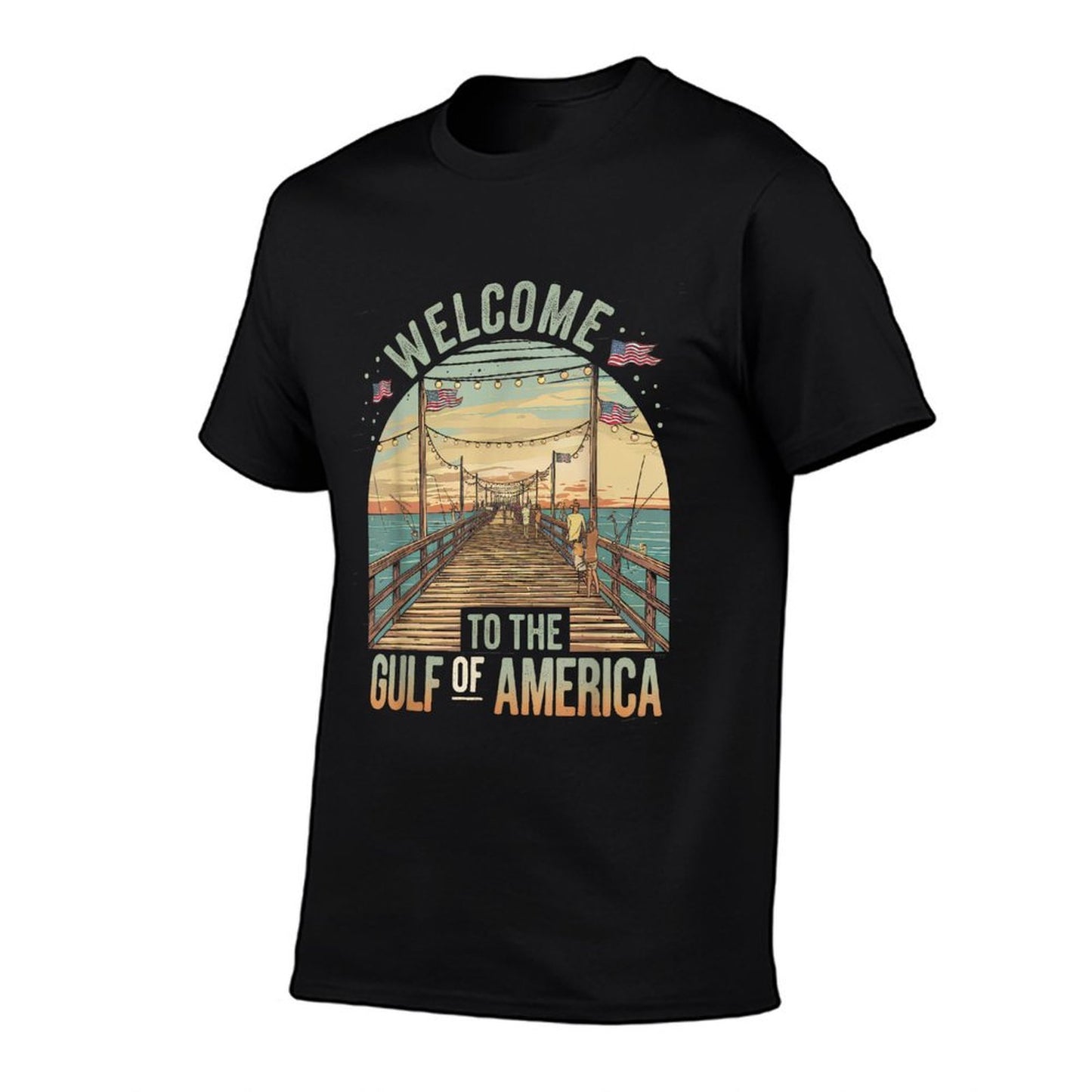 Gulf Of USA America Gift Men Women Flag Beach Oversized Silhouette T-Shirt