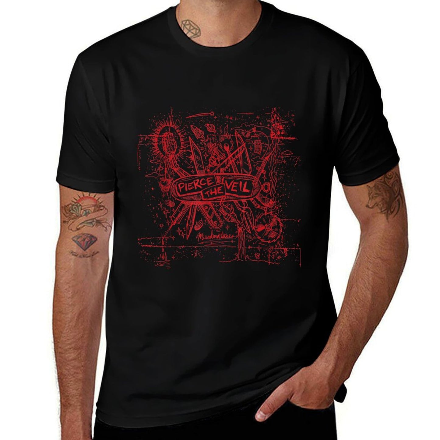 Pierce The Veil - Misadventures Cover in Red Print Easy-care T-Shirt