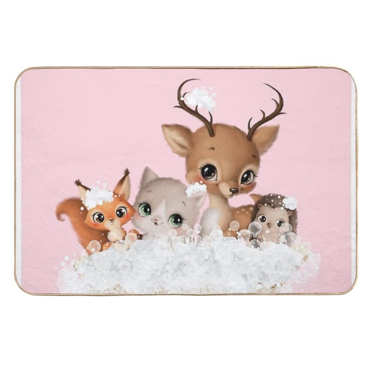Cute Baby Forest Animals in A Bathtub, Girls Bathroom Print, Forest Baby Animals Cartoon in Tub, Whimsy Animal, Kids Bathroom Ar Versatile Bath Mat