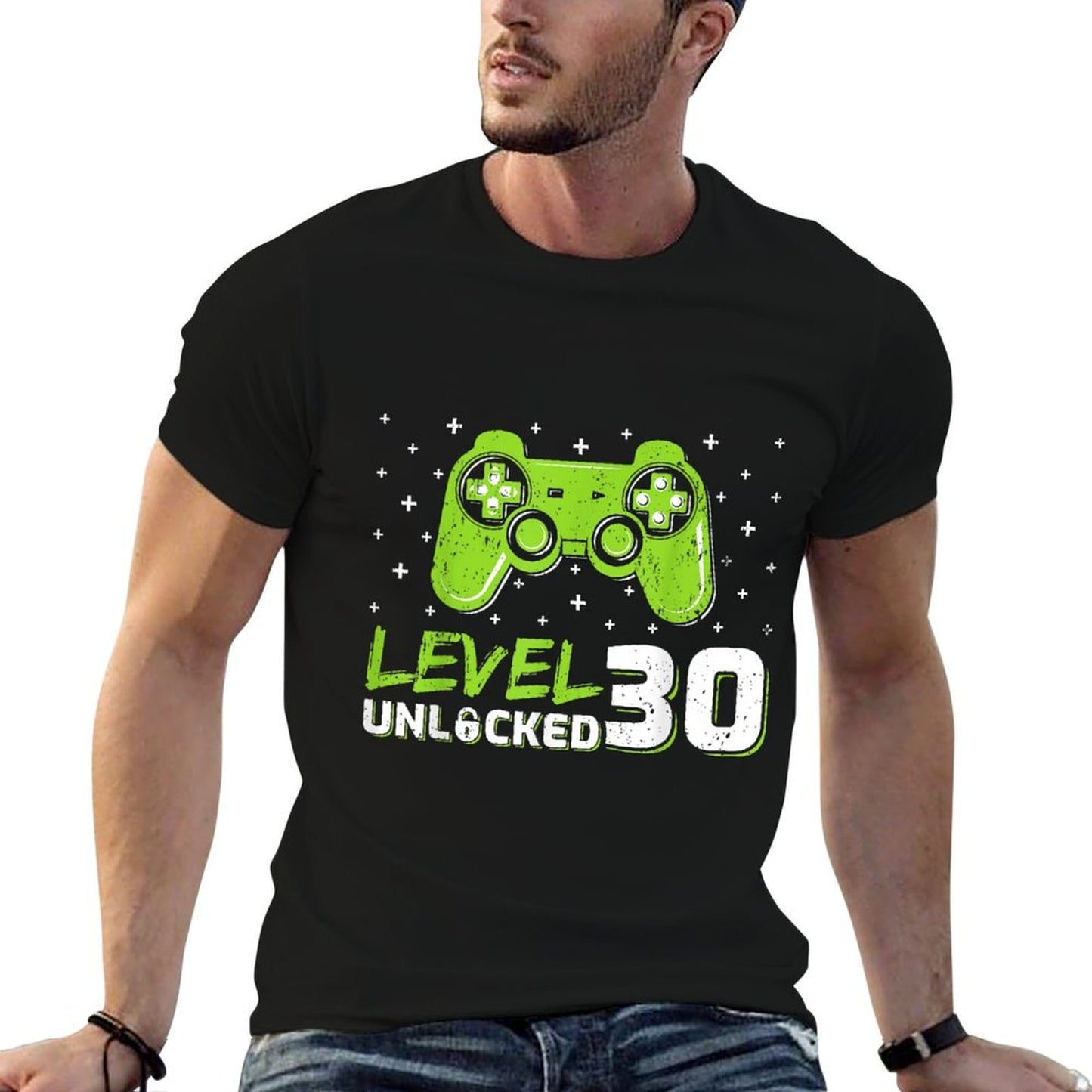 Gaming Lover Level 30 Unlocked Video Gamer 30th Birthday Rolled Sleeves T-Shirt