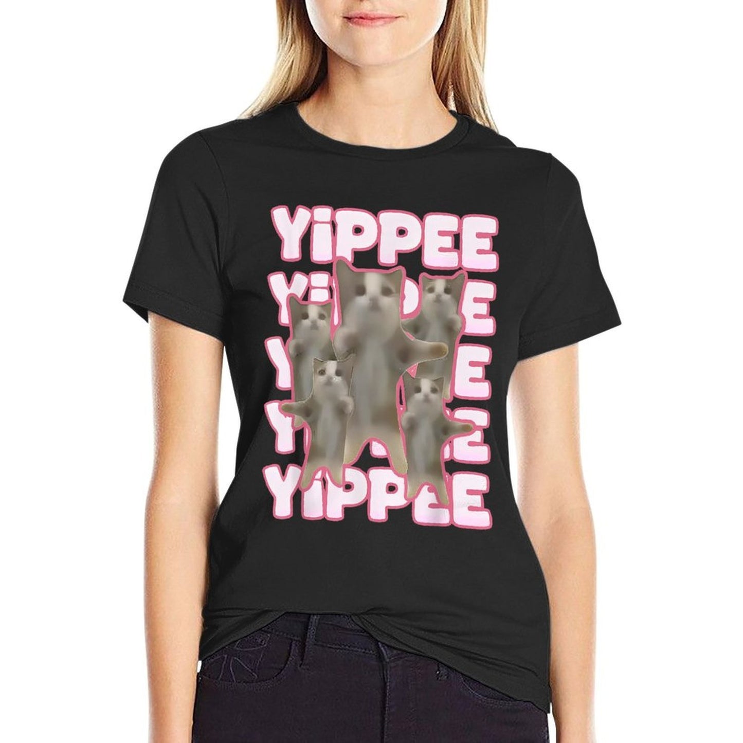 Yippe Funny Cat Meme Happy Cat Jumping Meme Wrinkle-resistant T-Shirt