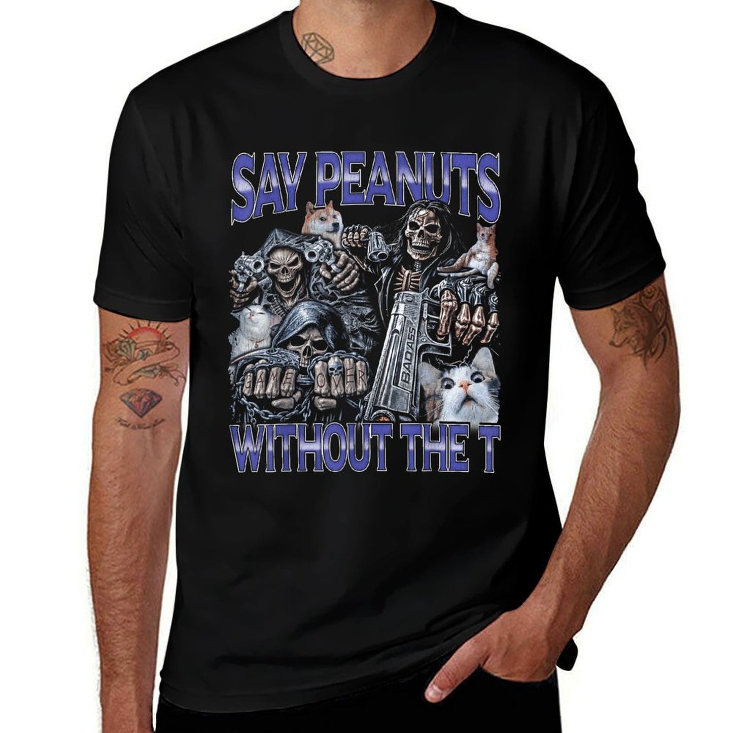 Say Peanuts - Edgy Skeleton Bootleg Hard Skeleton Meme Trendy Pattern T-Shirt