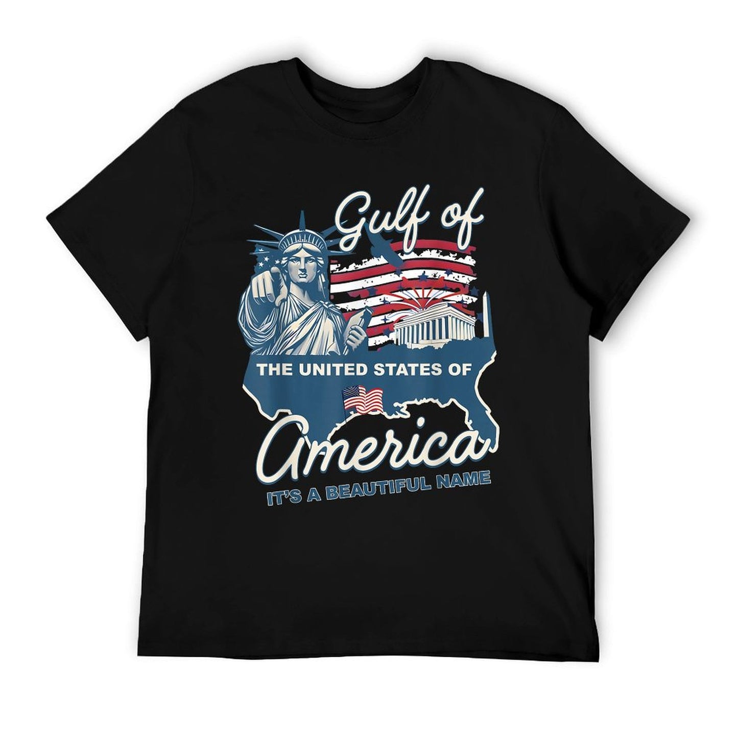 Gulf of USA America Flag Pride Patriotic Gulf of US America Ribbed Collar T-Shirt