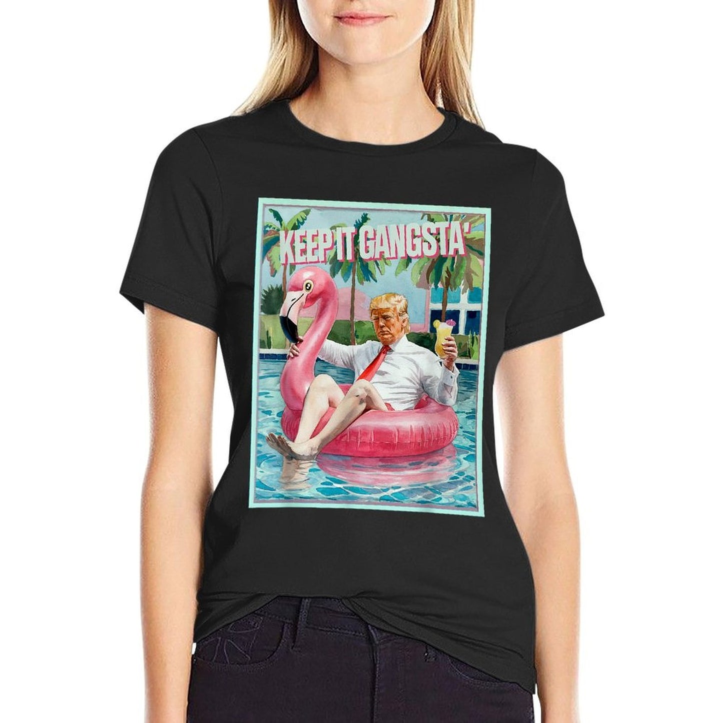 Donald Trump Funny Pink Flamingo Inflatable Float Pool Toy Comfortable T-Shirt