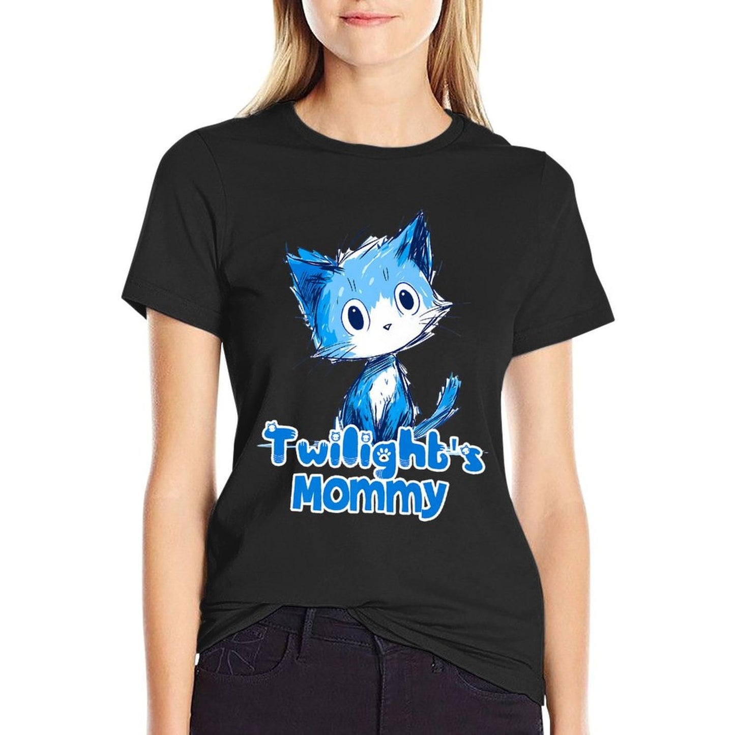Funny Blue Cute Cat Design for Twilight Mommy Premium Rolled Sleeves T-Shirt