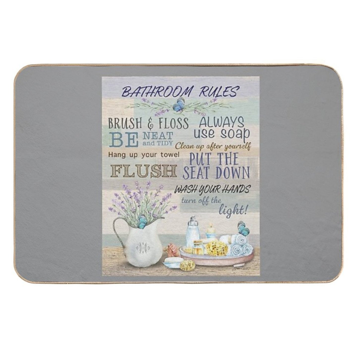 Lavender Bathroom Rules Repositionable Bath Mat
