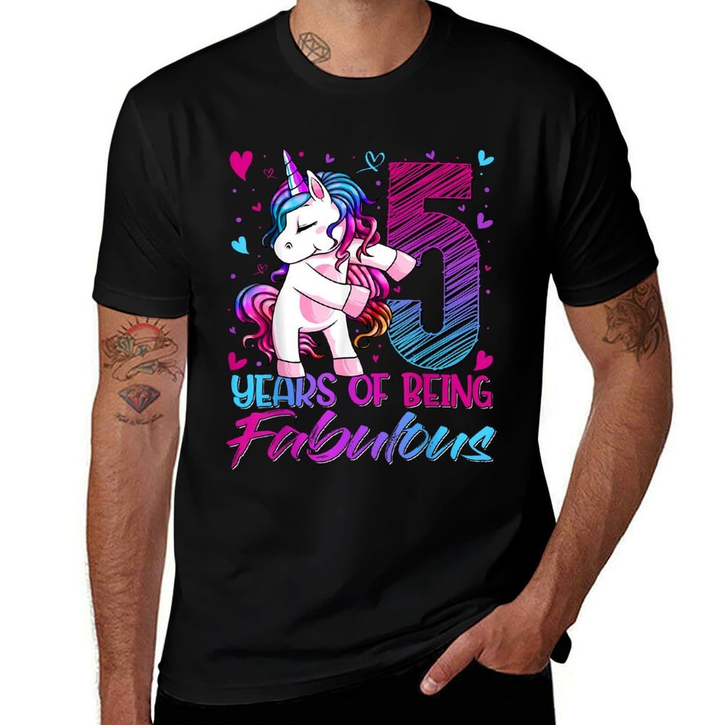 5 Year Old Gifts Unicorn Flossing 5th Birthday Girl Party Oversized Silhouette T-Shirt