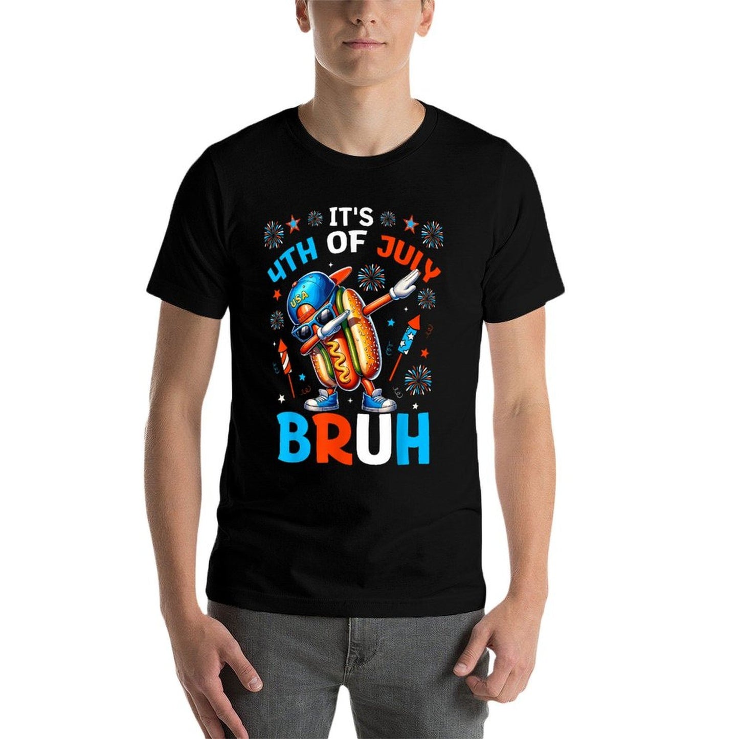 Bruh 4th Of July Boys Kids Hotdog Funny Fourth of July Tagless Design T-Shirt