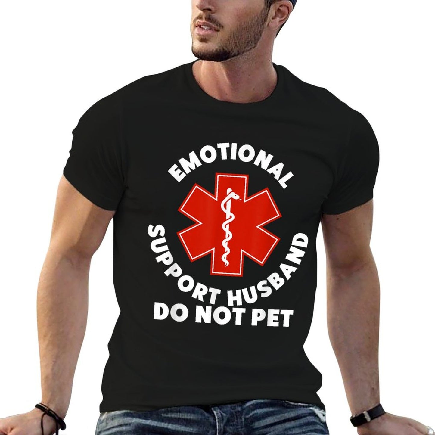 Emotional Support Husband Do Not Pet Funny Polyester Blend T-Shirt