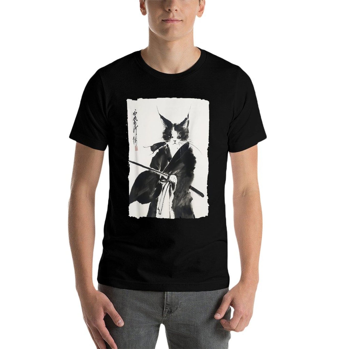 Samurai Cat Vintage Ukiyo-e Warrior Art Graphic Cat Art Soft T-Shirt