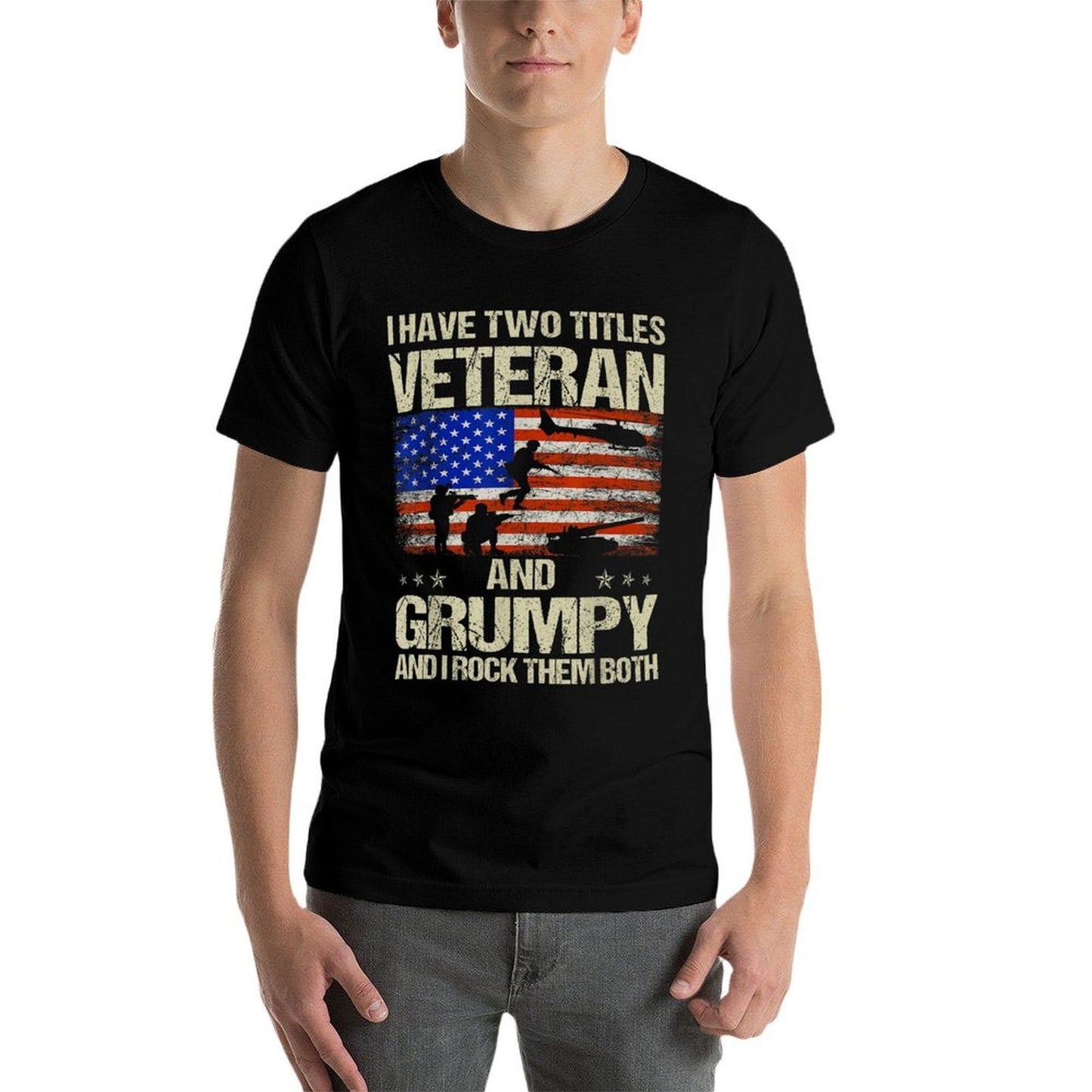 I Have Two Titles Veteran And Grumpy Funny Dad Papa Grandpa Polyester Blend T-Shirt