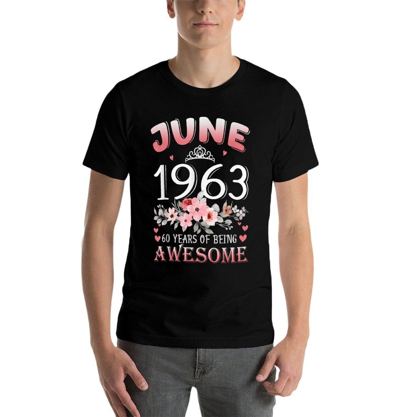 60 Year Old Made In June 1963 60th Flower Birthday Gift Summer-ready Fabric T-Shirt