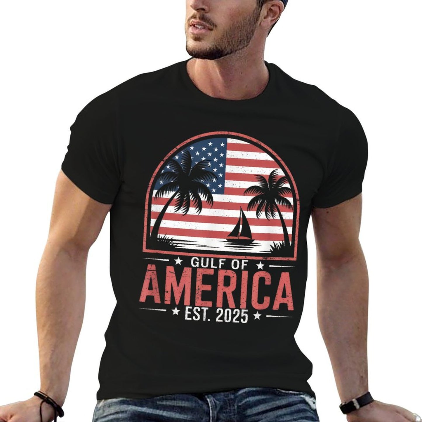 Retro Gulf Of USA America Est 2025 Gulf Mexico American Flag Trendy Pattern T-Shirt