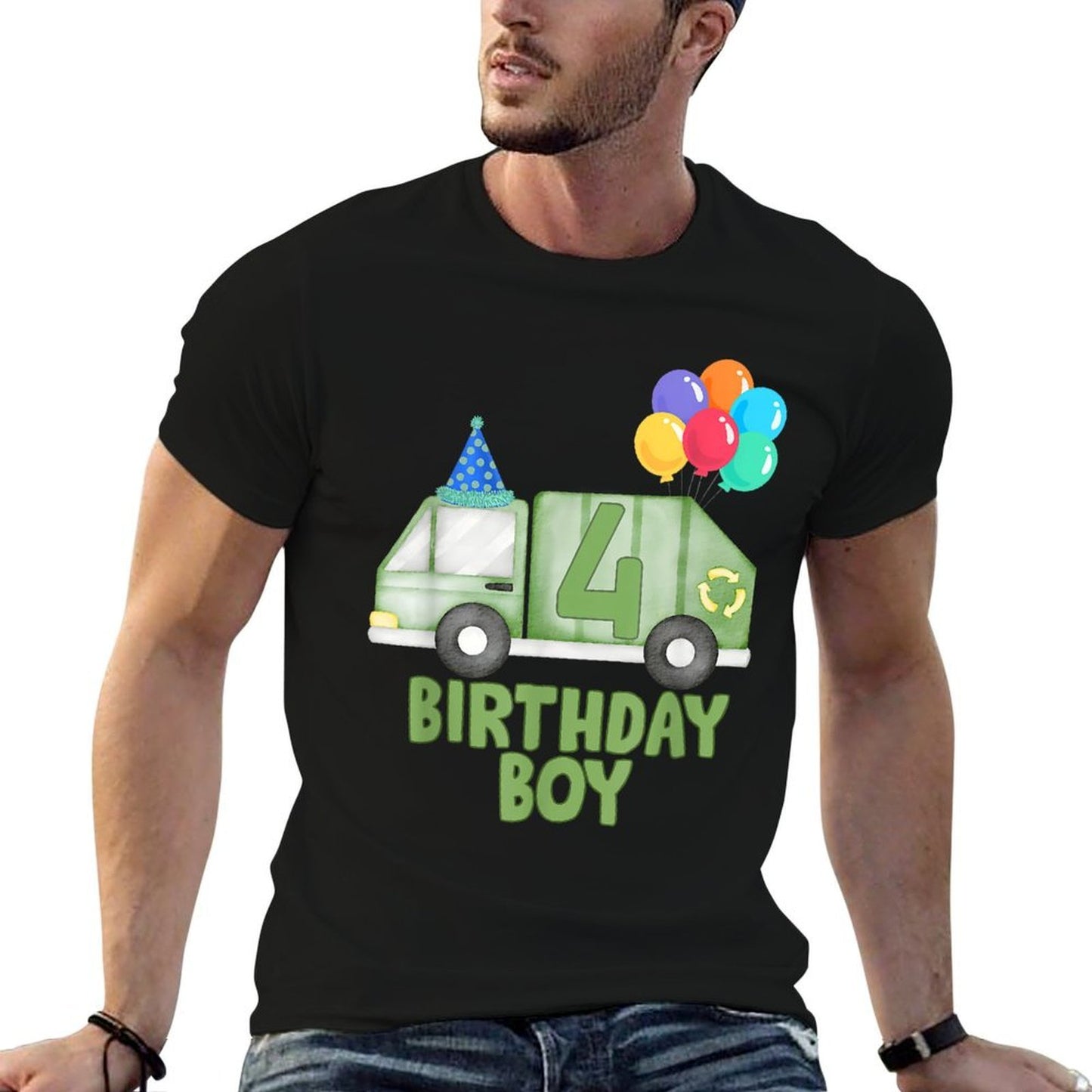 Garbage Truck Birthday Boy Girl Trash Truck 4th Birthday Fade-proof Color T-Shirt