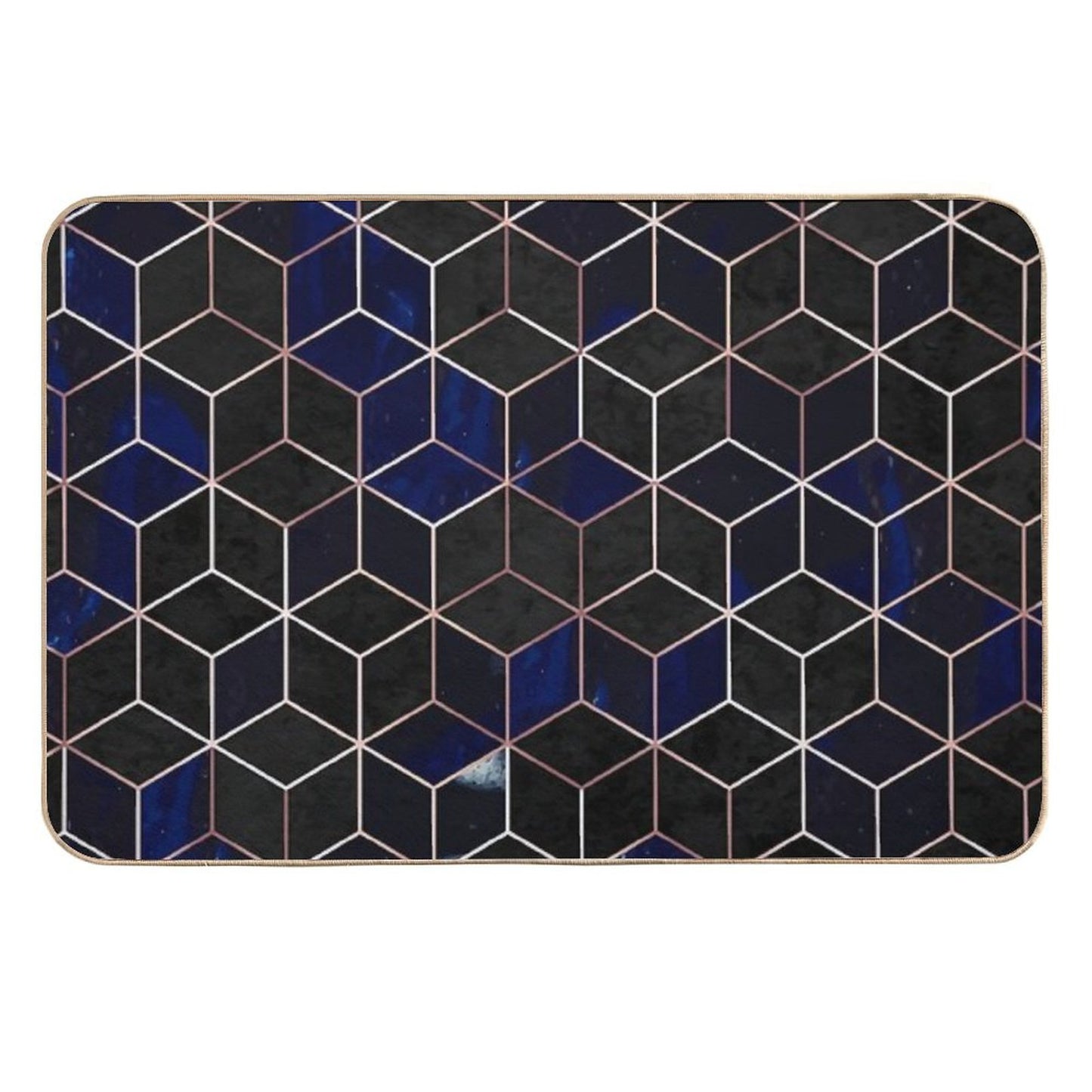 Indigo Hexagons Geometric Pattern Easy Maintenance Bath Mat
