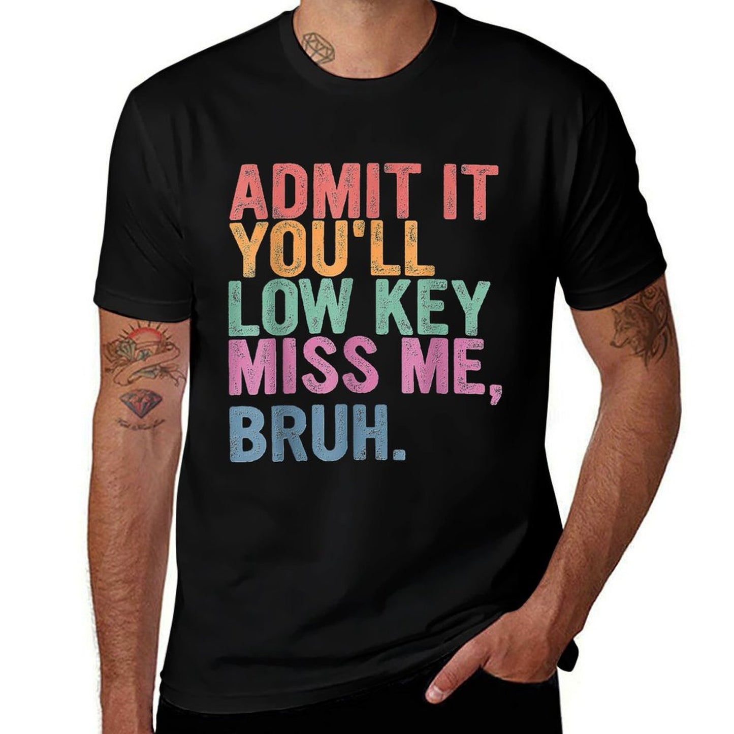 Admit It You'll Low Key Miss Me Bruh, Funny Bruh Teachers Ribbed Collar T-Shirt