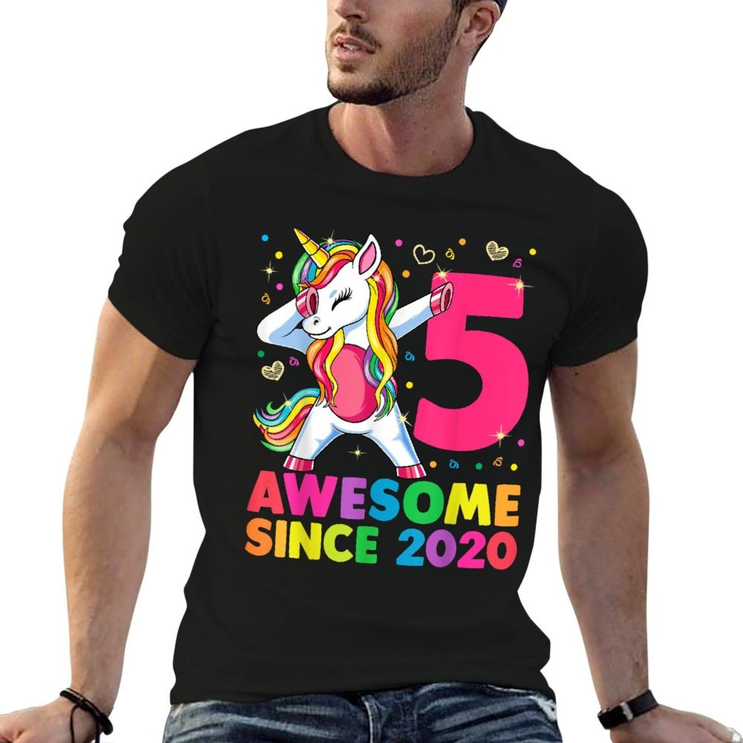 5 Years Old Unicorn Dabbing 5th Birthday Girl Unicorn Party Cotton T-Shirt