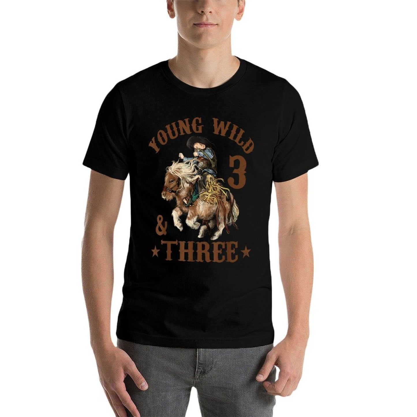 Young Wild And Three Cowboy 3rd Birthday Boy 3 Years Old Vintage-inspired T-Shirt