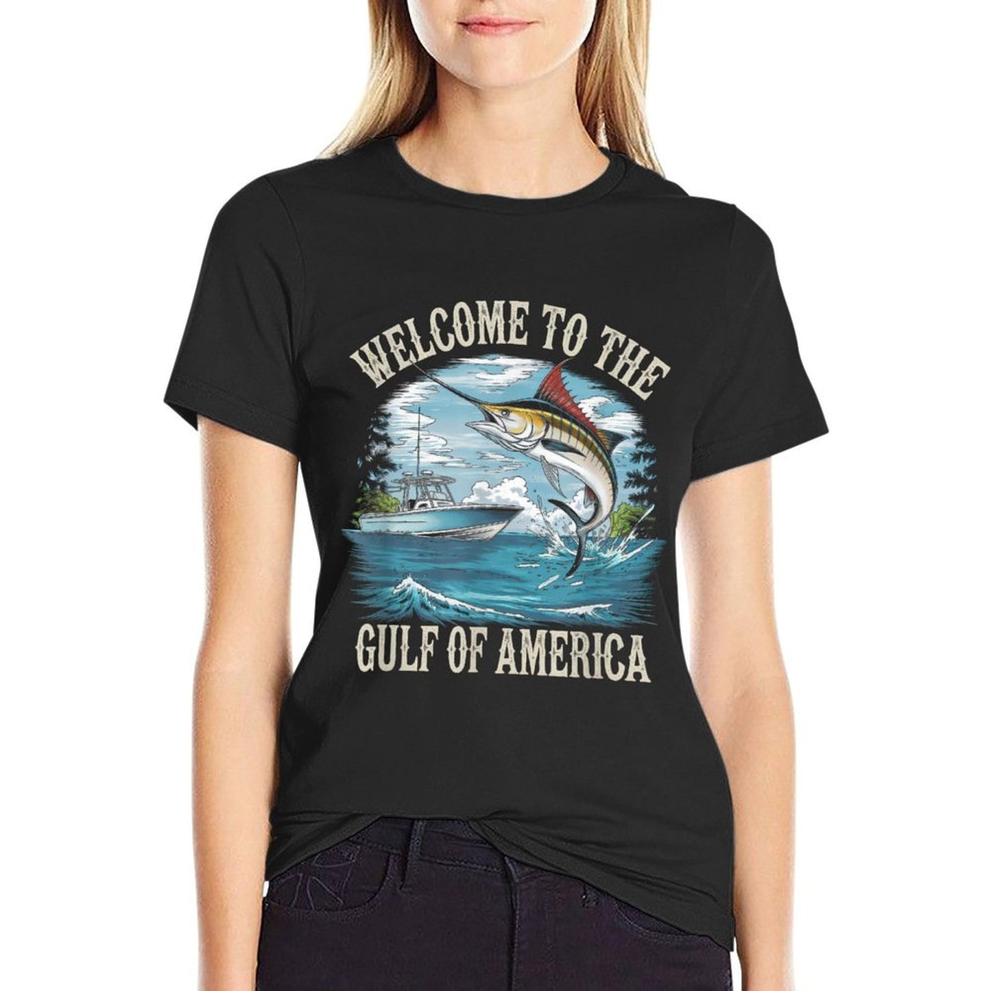 Gulf Of USA America Gift Men Women Flag Beach Slim-fit Cut T-Shirt