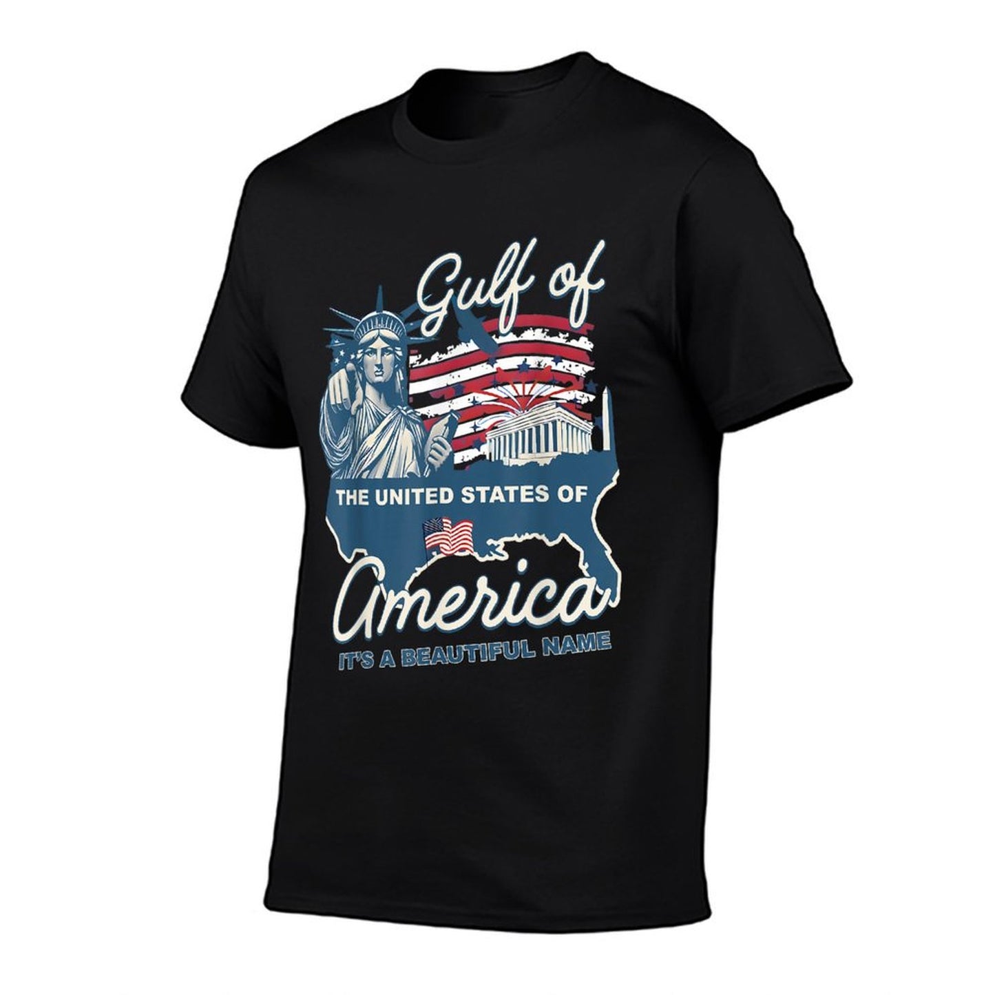 Gulf of USA America Flag Pride Patriotic Gulf of US America Ribbed Collar T-Shirt