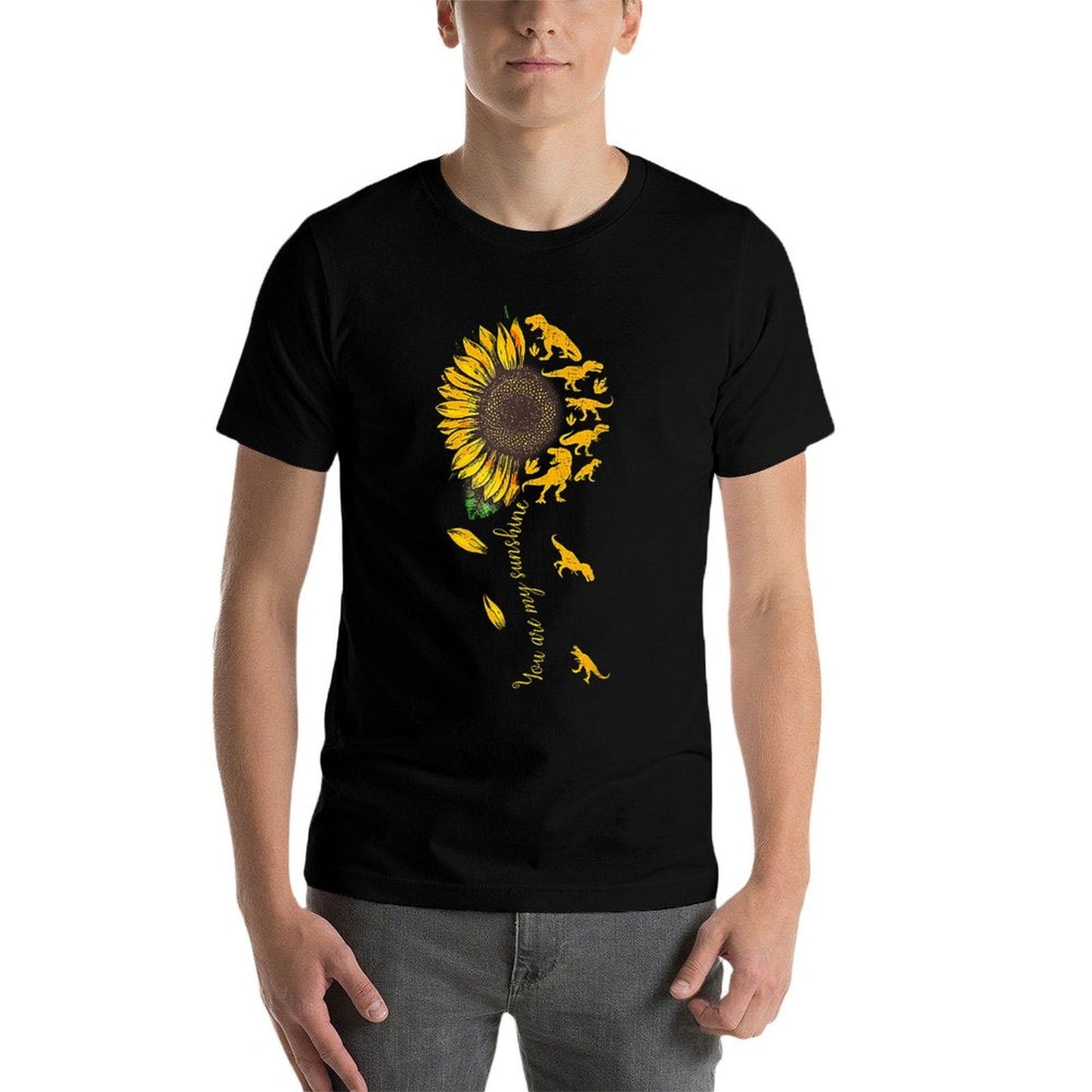 You Are My Sunshine Dinosaur T-rex Sunflower Oversized Silhouette T-Shirt