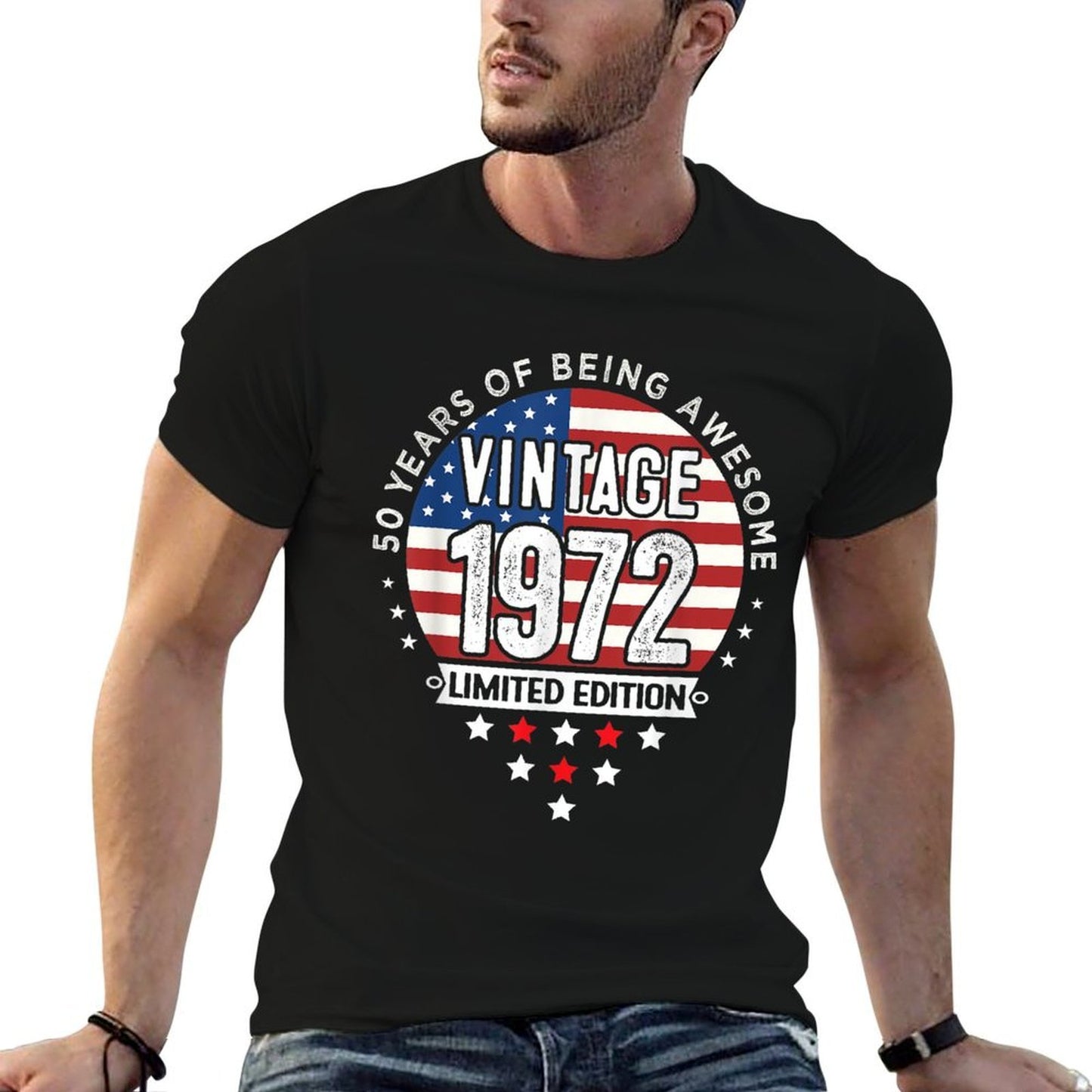 50 Year Old Gifts Vintage 1972 Limited Edition 50th Birthday Ribbed Collar T-Shirt
