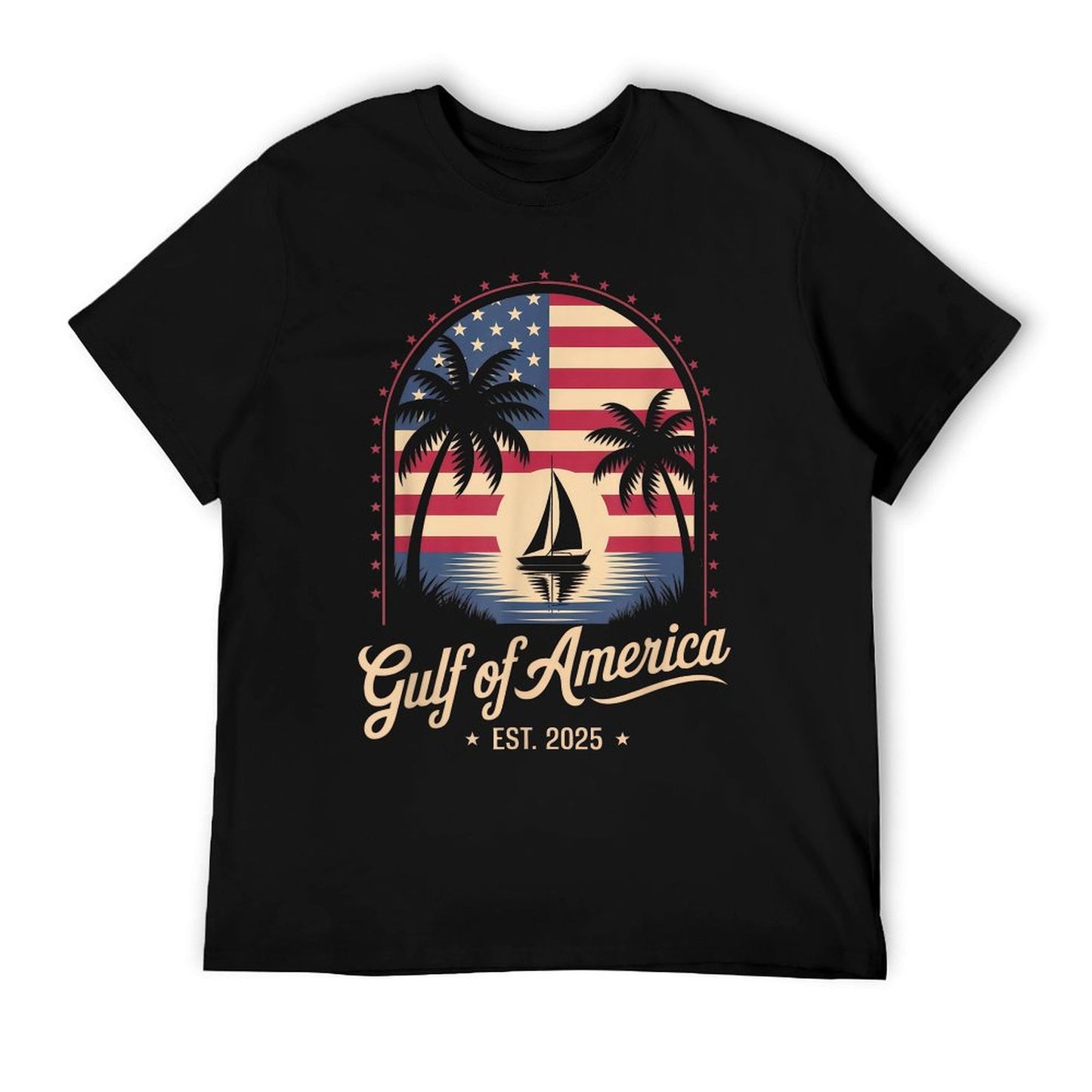Retro Gulf Of USA America Est 2025 Gulf Mexico American Flag Slim-fit Cut T-Shirt