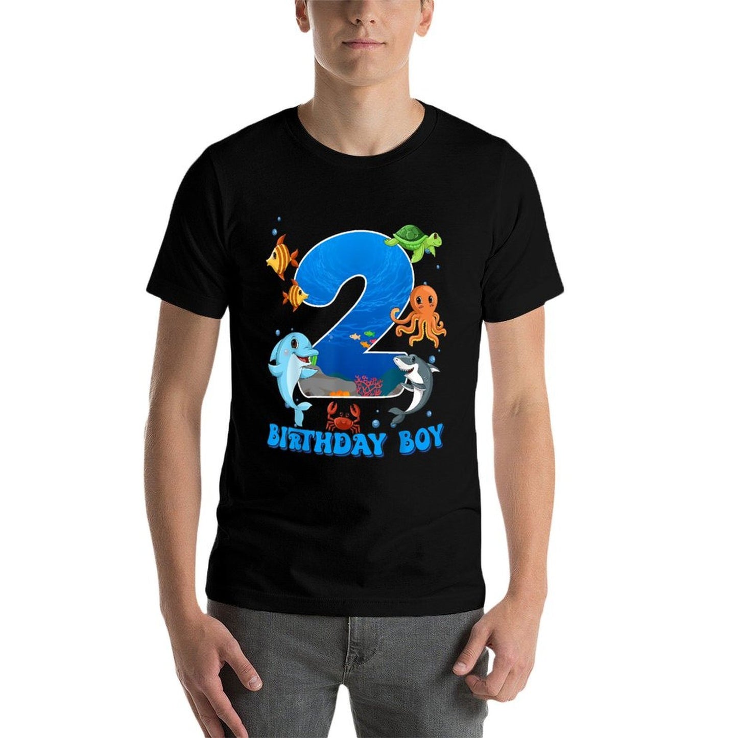 2nd Birthday Party Ocean 2 Year Old Sea Fish Birthday Boy Trendy Pattern T-Shirt