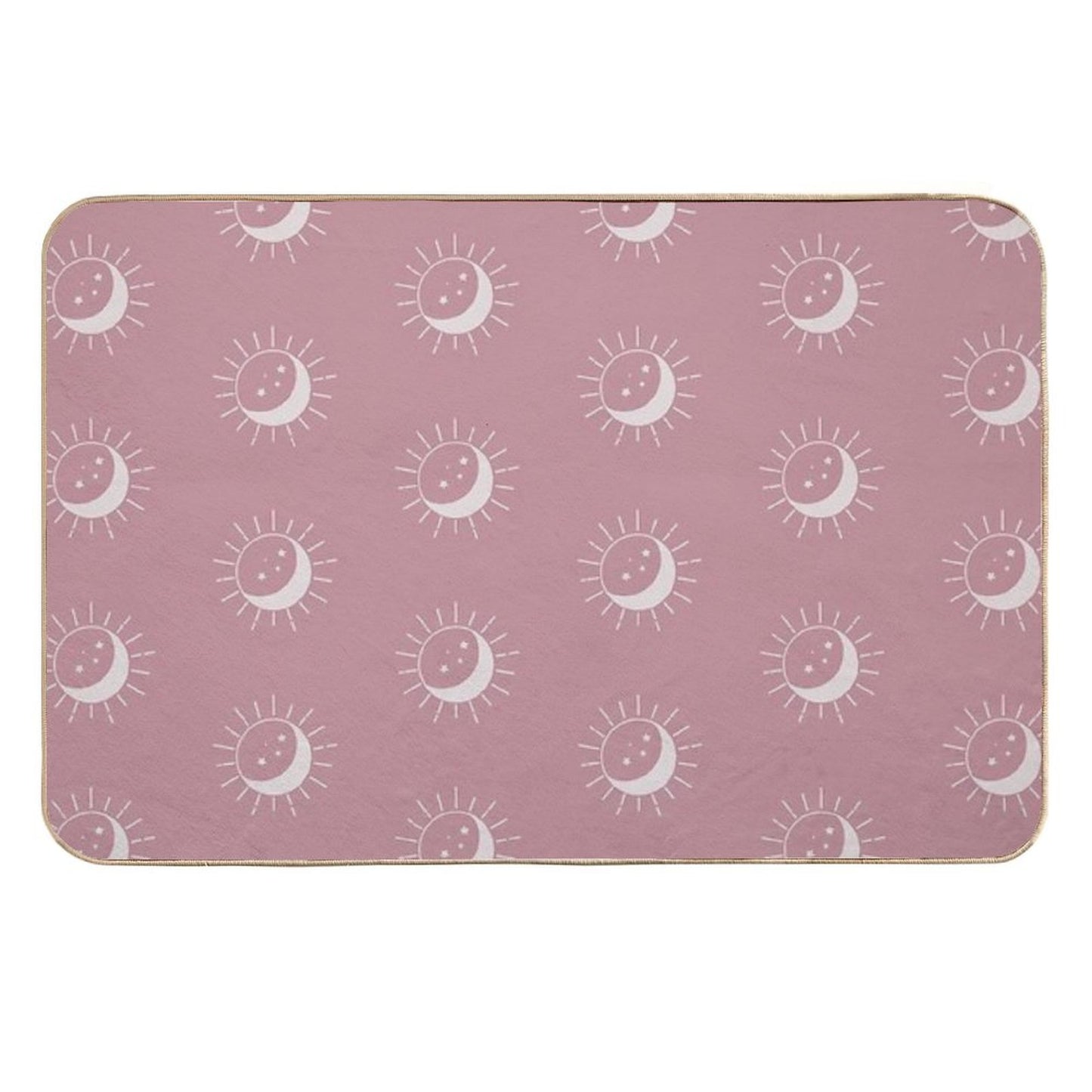 Pretty Sun And Moon Pattern Soft Aesthetic In Muted Colors Deep Pink Long-Lasting Bath Mat
