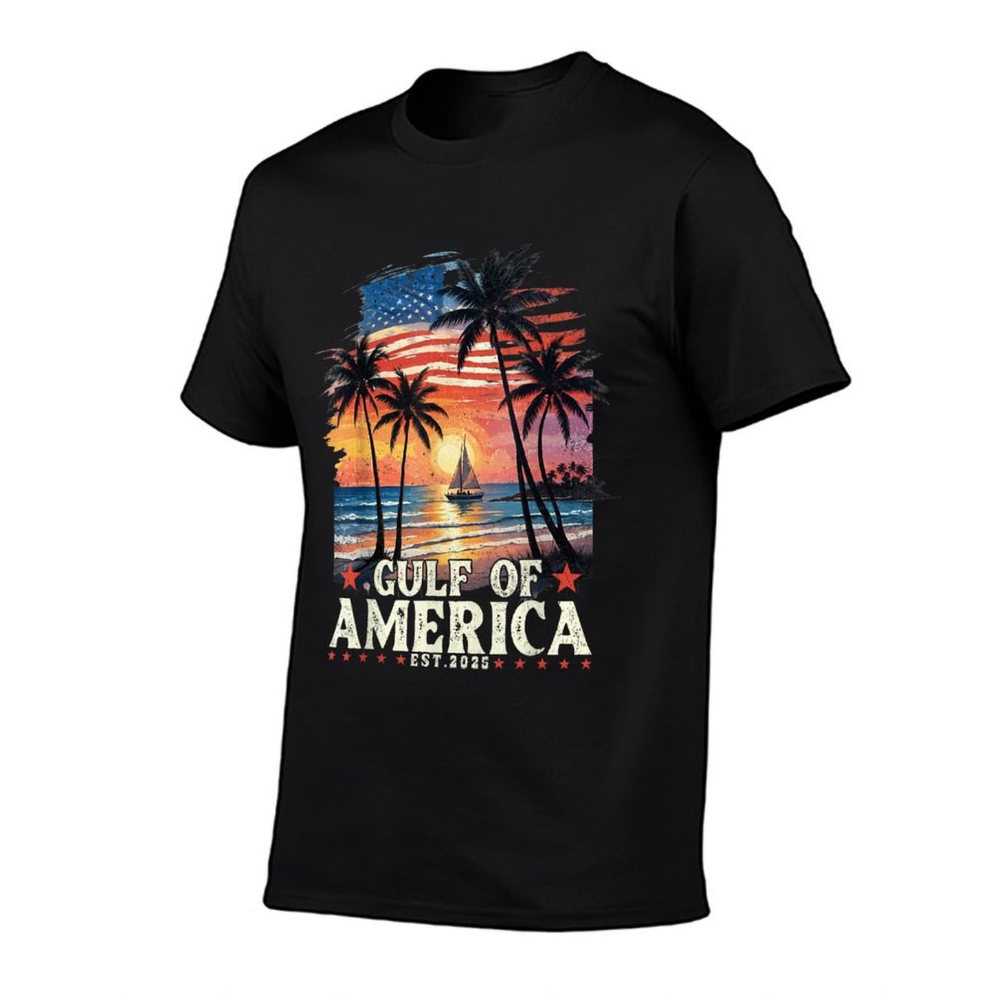 Retro Gulf Of USA America 2025 American Flag Gulf Mexico Graphic-printed T-Shirt