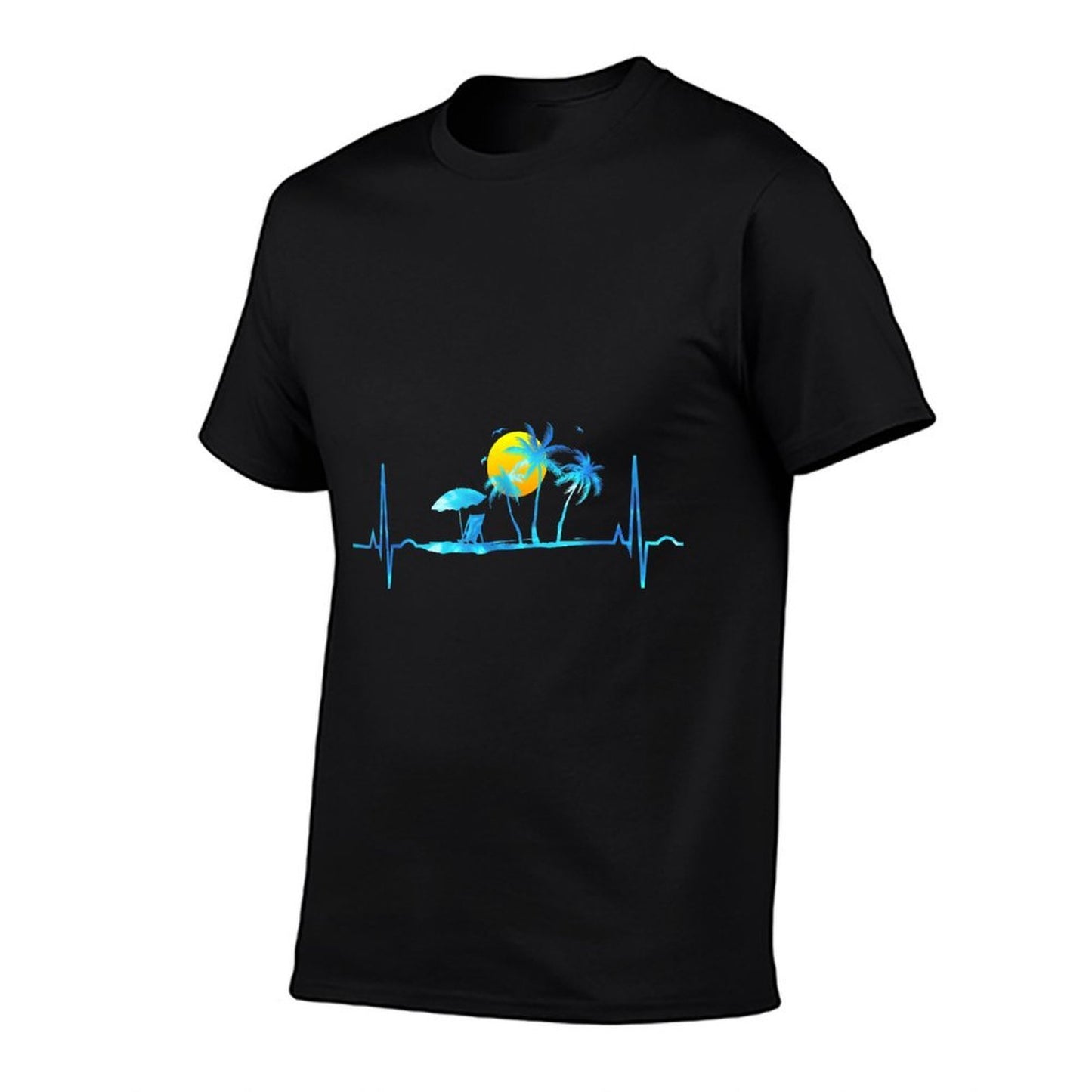 Heartbeat Palm Trees Tropical Beach Island Sunset Retro 70s Odor-resistant T-Shirt