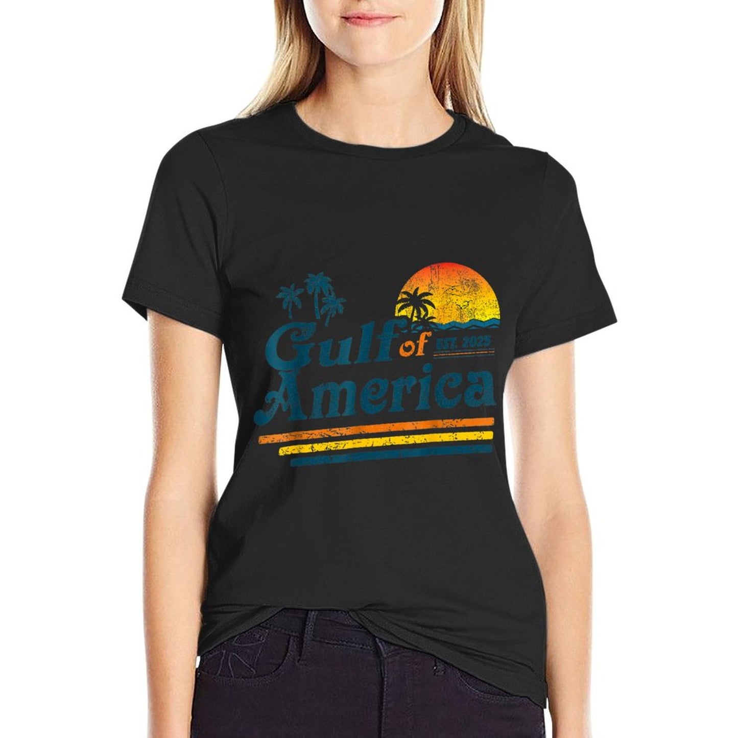Retro Gulf Of US America 2025 American Flag Gulf Mexico Relaxed-fit T-Shirt