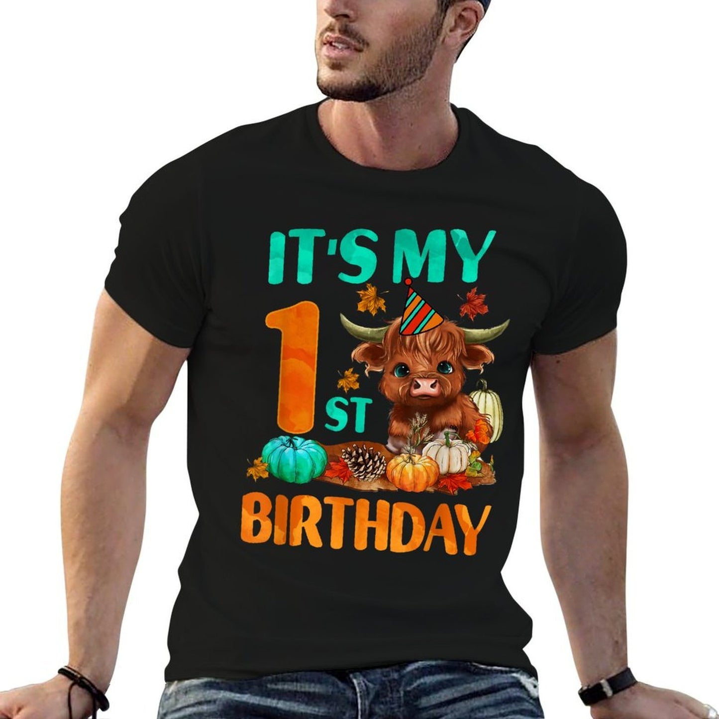 Its My 1st Birthday Boy 1 Yrs Old Highland Cow Print Trendy Pattern T-Shirt