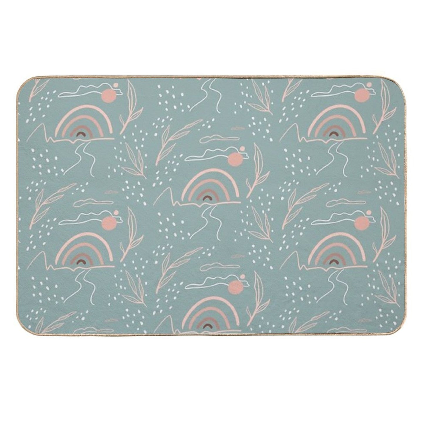 Minimalistic Design with Rainbow And Leaves Dirt-Trapping Bath Mat