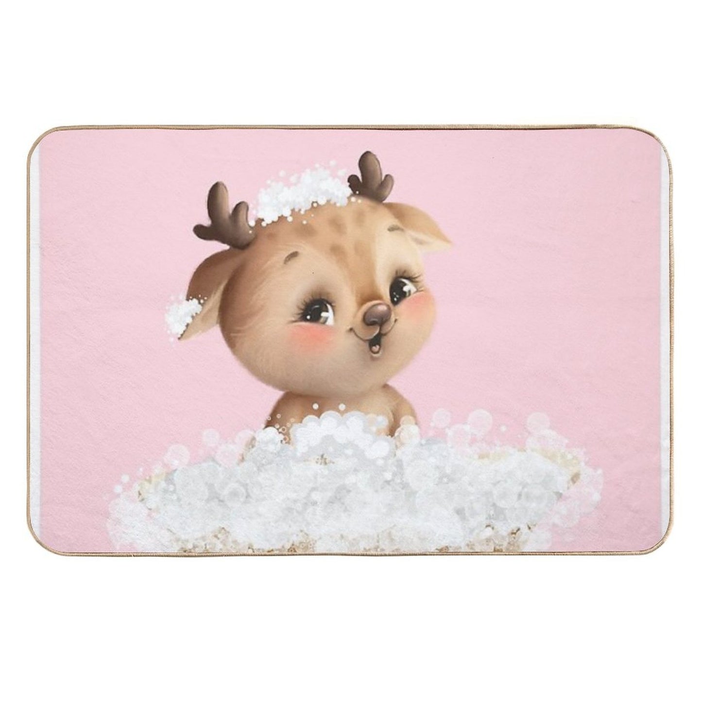 Baby Reindeer in A Bathtub, Girls Bathroom Print, Baby Animals in Tub, Whimsy Animal, Kids Bathroom Art Easy Maintenance Bath Mat