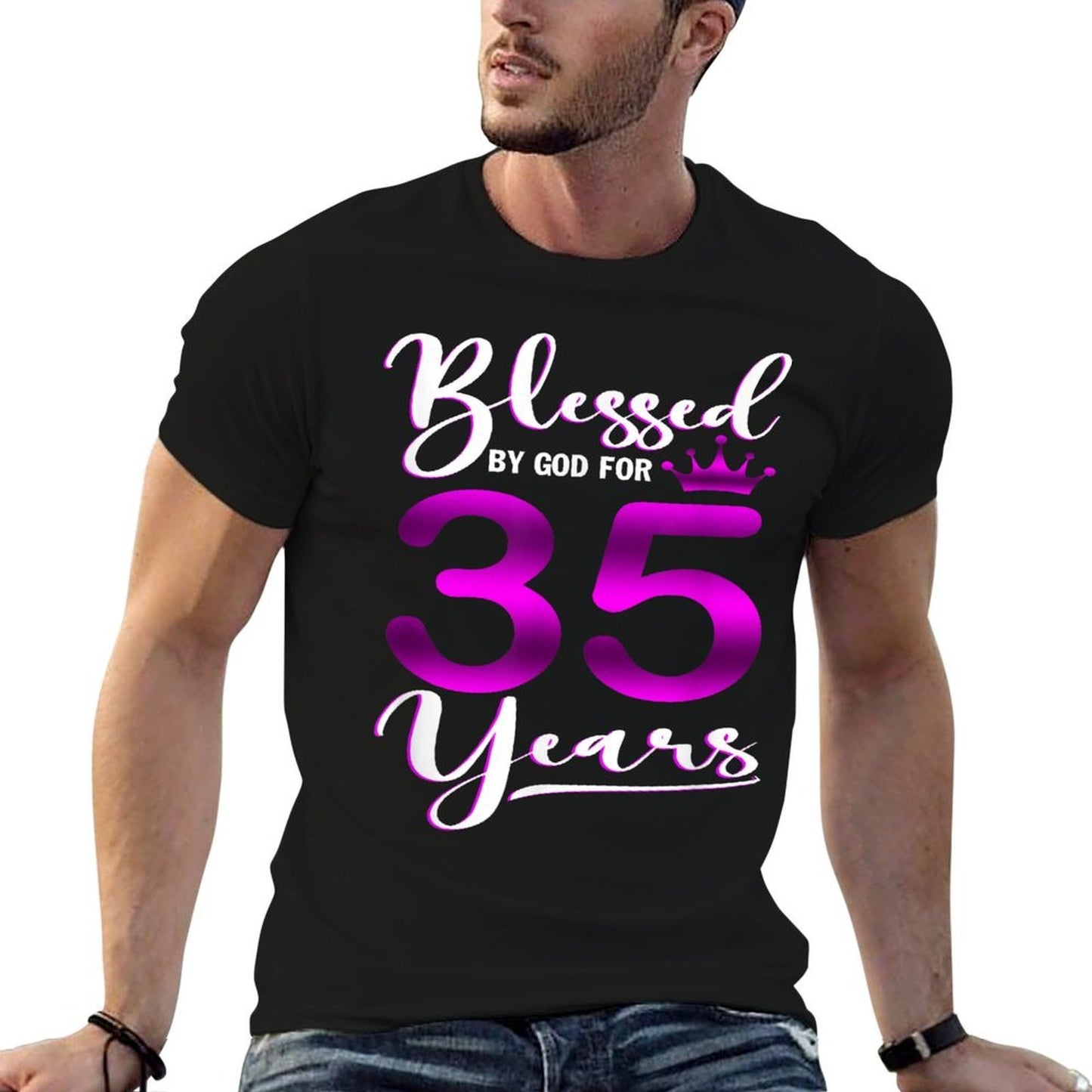 Vintage Blessed by God For 35 Years Old Happy 35th Birthday High-quality Stitching T-Shirt