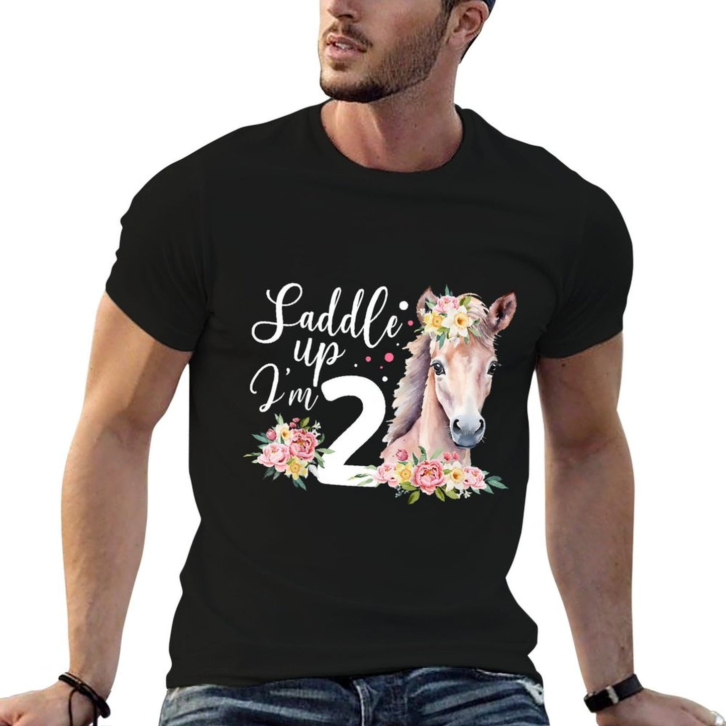 Kids 2nd Horse Birthday Two Year Old Girl Horses Birthday Trendy Pattern T-Shirt