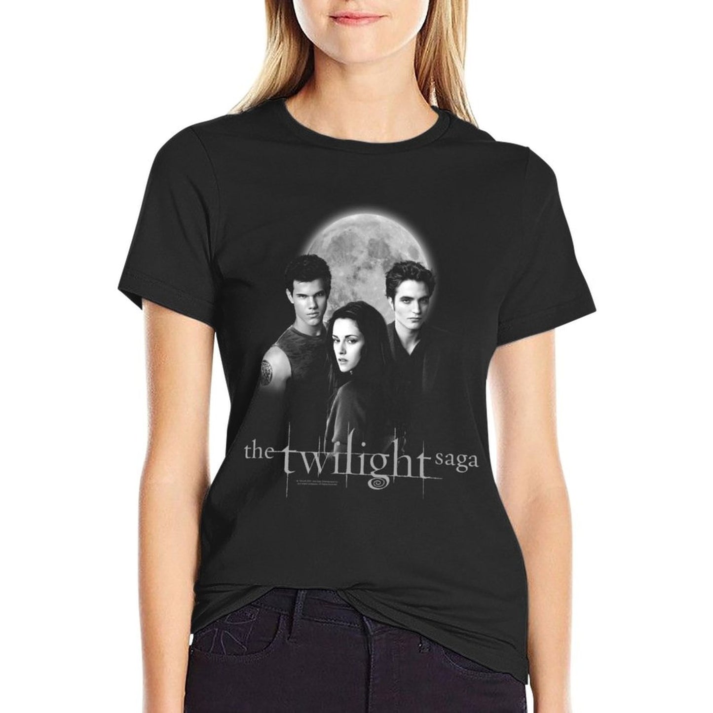 Twilight Saga Black & White Photo Jacob, Bella, Edward Movie High-quality Stitching T-Shirt