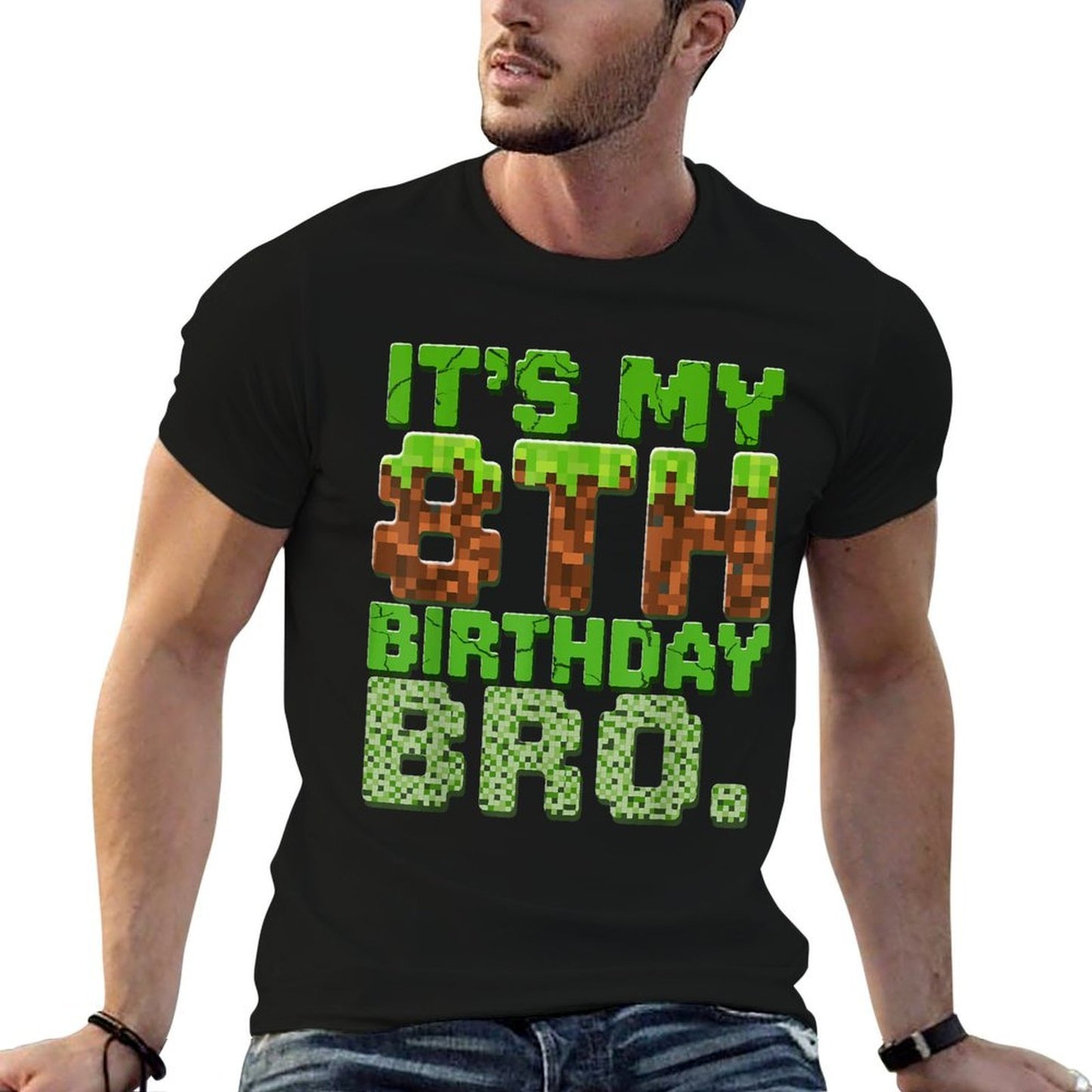 Boy Kids It's My 8th Birthday Video Game Pixel Birthday Trendy Pattern T-Shirt
