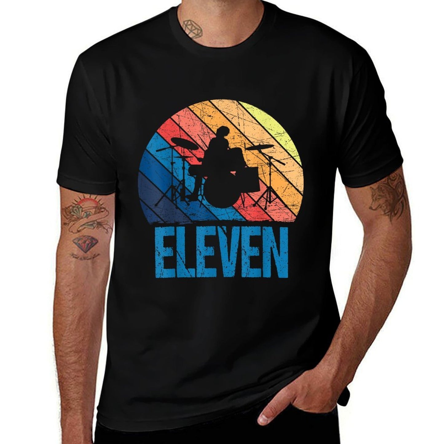 11 Year Old 11th Birthday Boy Drummer Drums Drumming Summer-ready Fabric T-Shirt