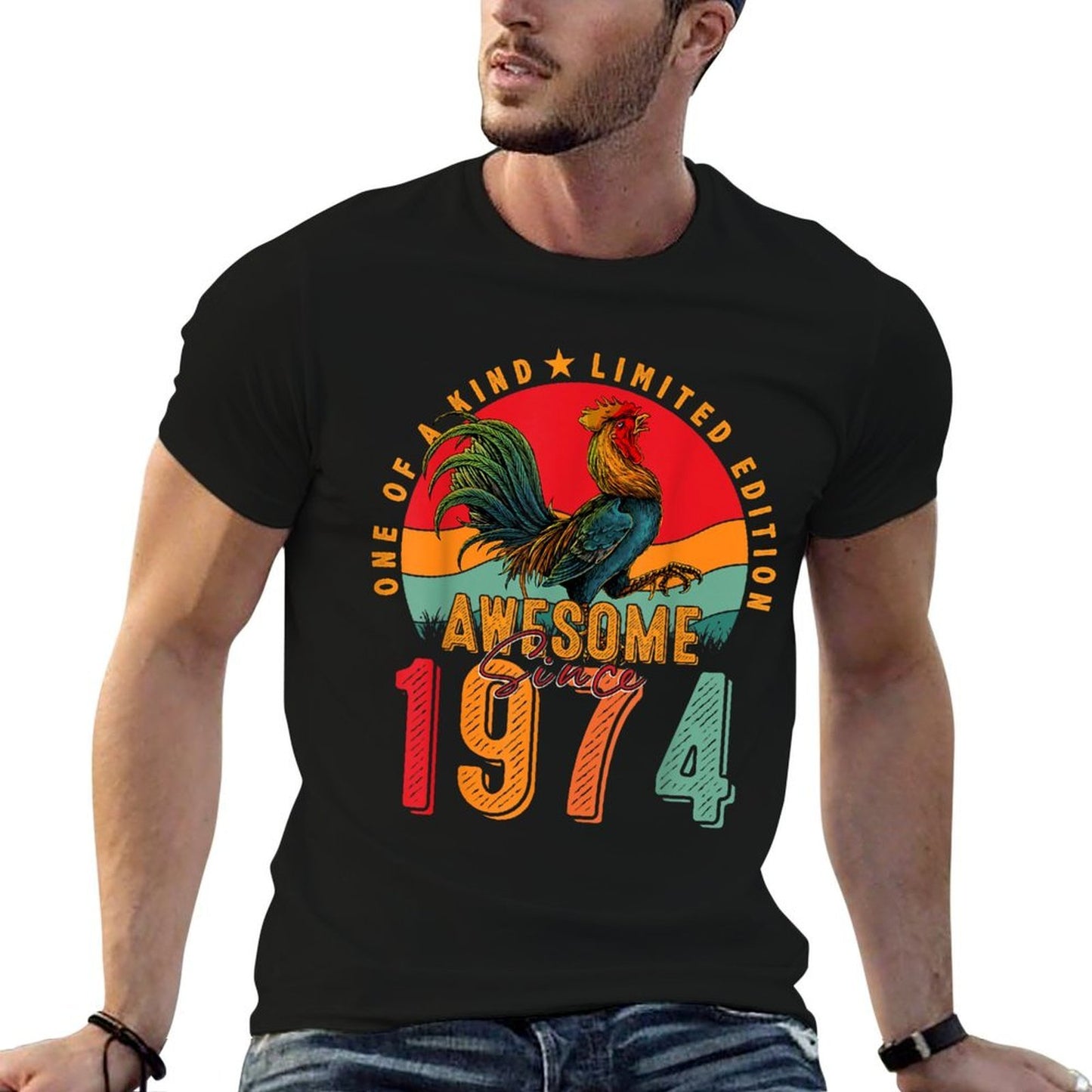 50th Birthday Chicken Awesome Since 1974 Farmer 50 Years Old Stretchy T-Shirt