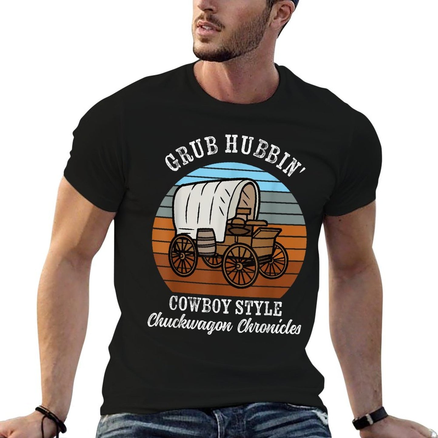 Grub Hubbin' Cowboy Style Chuckwagon Cooking Trendy Pattern T-Shirt