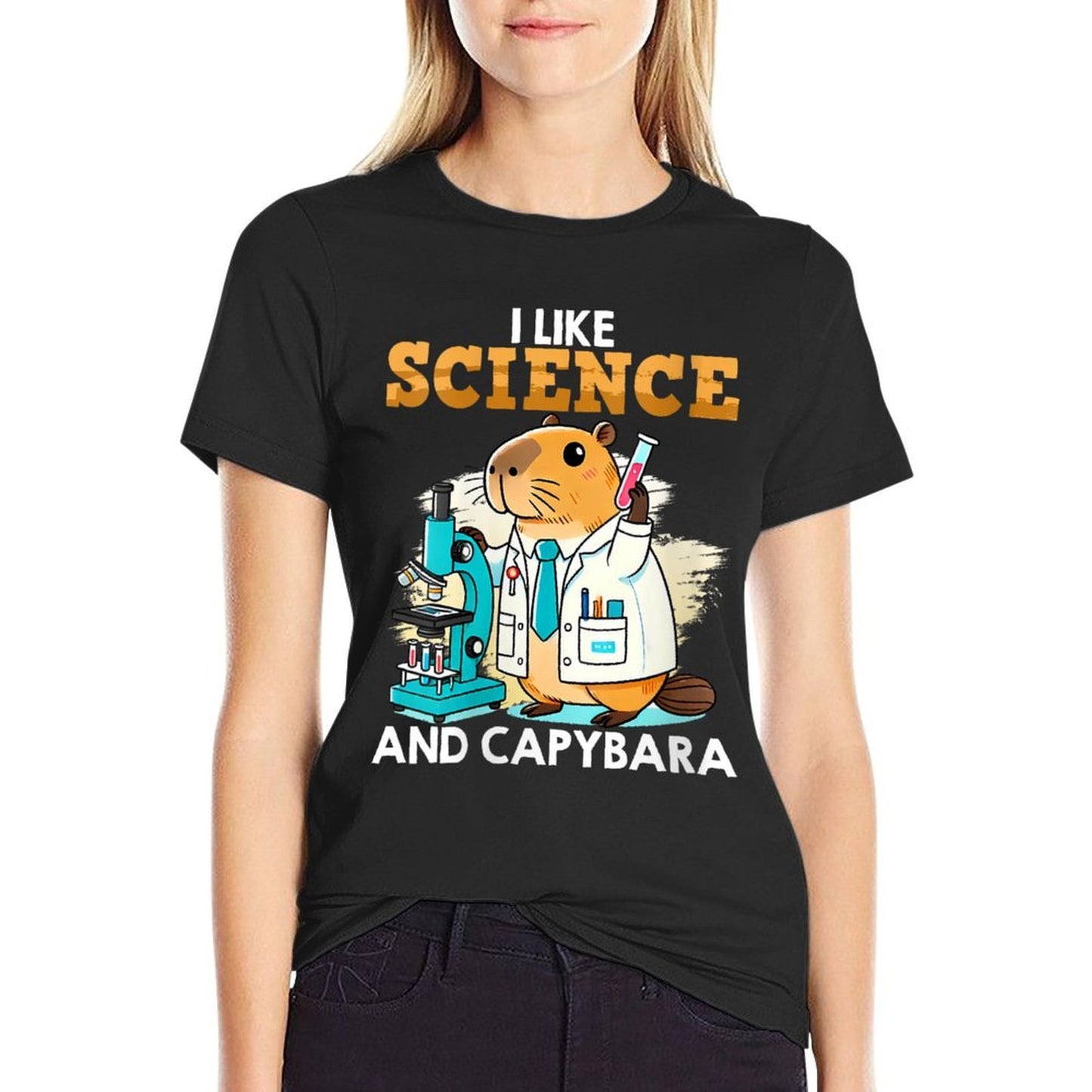 Womens Scientists I LIKE SCIENCE AND CAPYBARA Funny Capybaras Stretchy T-Shirt