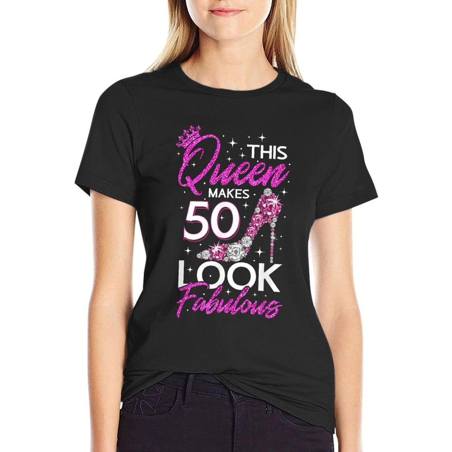 This Queen Makes 50 Look Fabulous 50th Birthday Polyester Blend T-Shirt