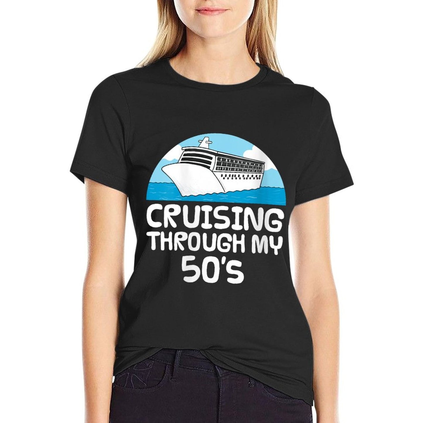 Womens Cruising Through My 50's, Cruise Ship 50th Birthday Vacation Vintage-inspired T-Shirt