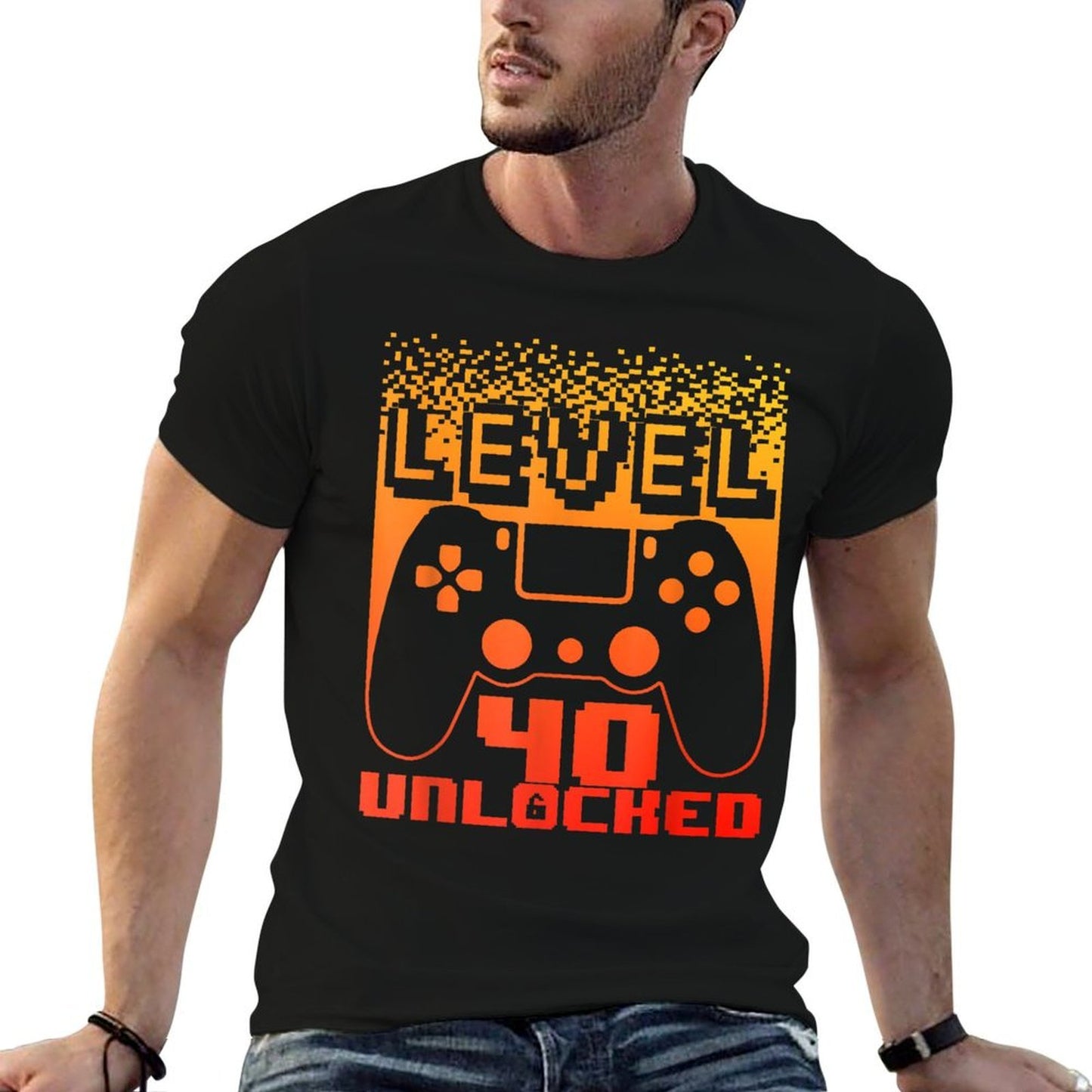 40th Birthday For Men Level 40 Unlocked Gamer 40 Year Old Easy-care T-Shirt